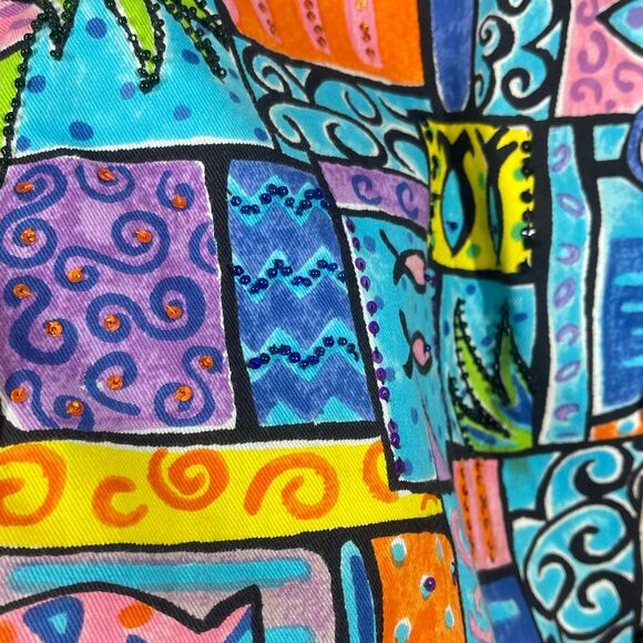 VTG Life Style Jacket Women Medium Buttons Sequins Beaded Artsy Abstract Coat - Picture 8 of 16